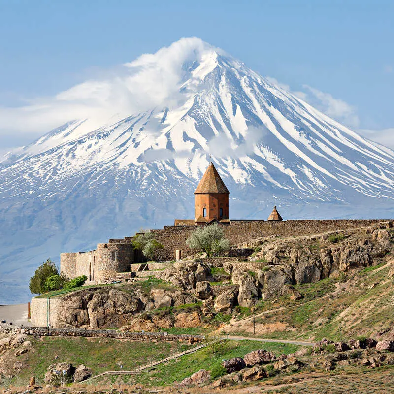 Khor Virap Church Pictured Against Mount Arat In Armenia, Caucasus Region