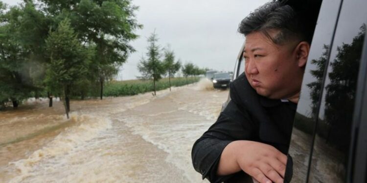 North Korea’s Kim ‘inspects’ flood response as thousands evacuated from China border region after heavy rains