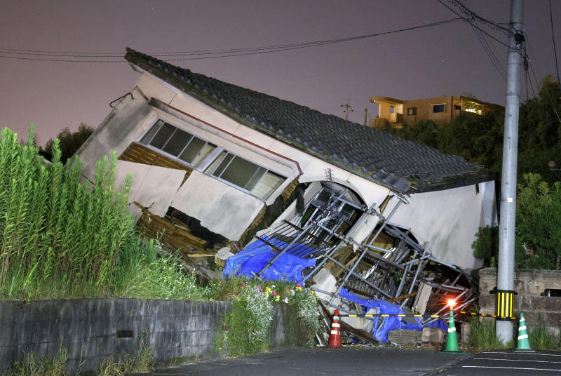 A collapsed house is seen following an earthquake in Osaki town, Kagoshima prefecture, southwestern Japan, on Thursday. (Photo: Kyodo via Reuters)