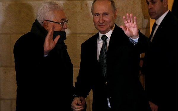 A file photo of Palestinian President Mahmoud Abbas and Russian President Vladimir Putin in Bethlehem. (Photo credit/Reuters)