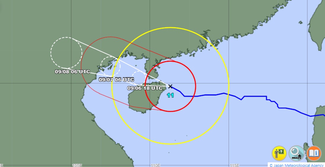 Map from Japan Meterological Agency (JMA) shows path of Typhoon Yagi as it enters Hainan province of China