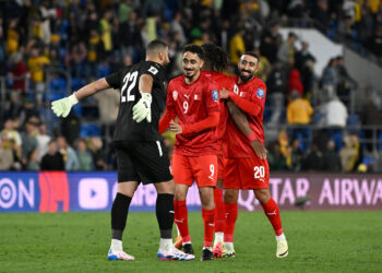 Bahrain players celebrate their win on September 5, 2024