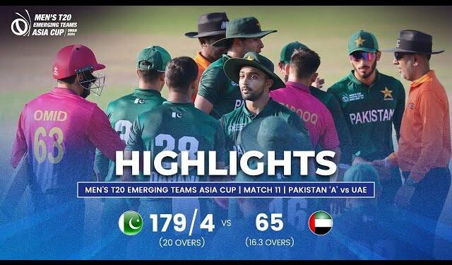 PAK-A vs UAE Head to Head, Emerging Teams Asia Cup 2024: Pakistan A vs United Arab Emirates Records – myKhel